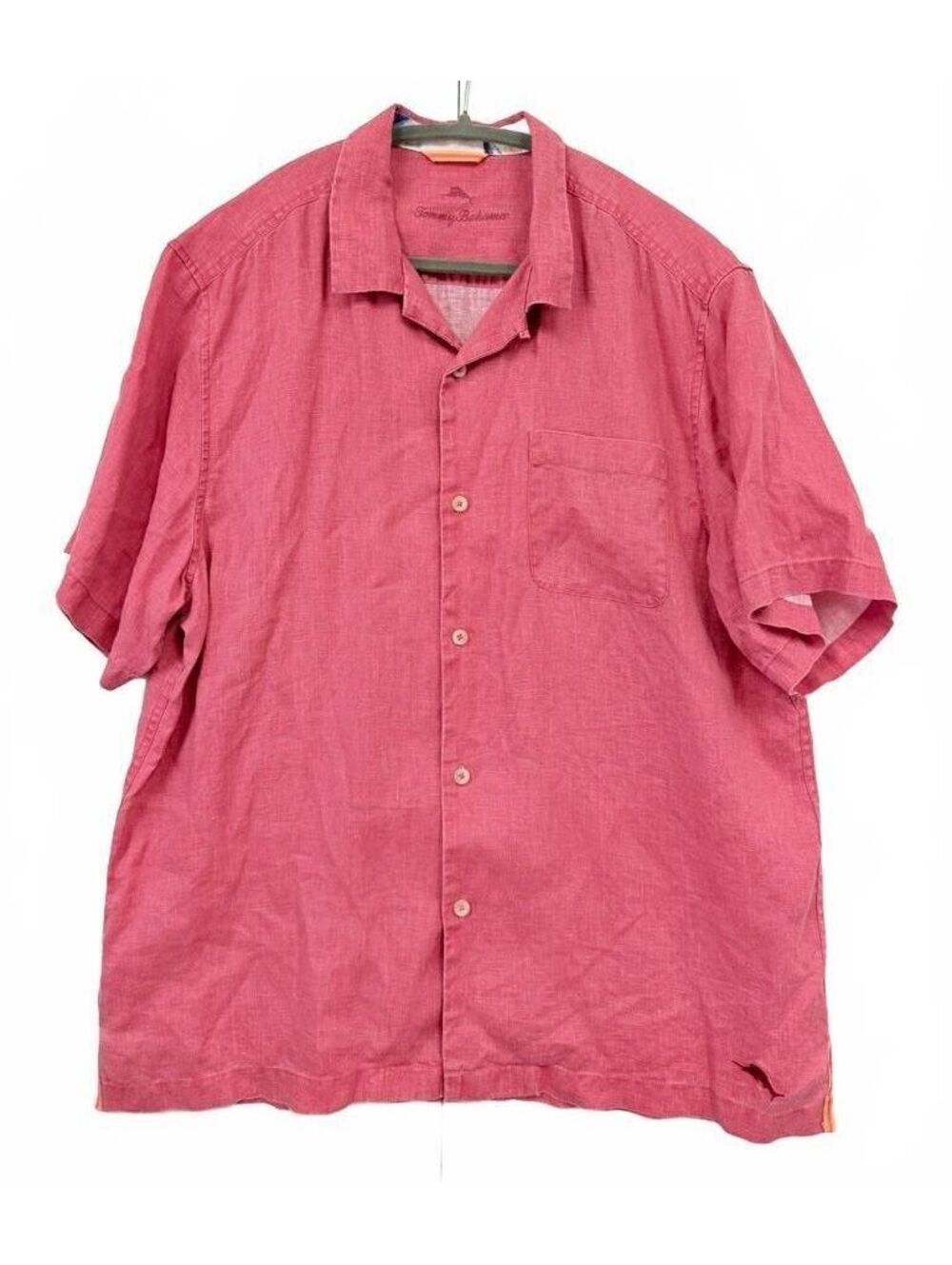 Tommy Bahama Men’s Large Coral Pink 100% Linen Short Sleeve Shirt